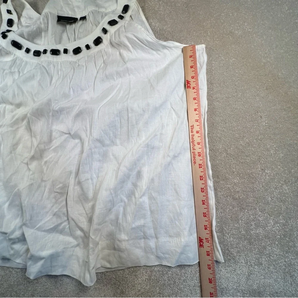 Avenue 100% Linen White Sleeveless Top Black Beaded Neck Women's 30/32